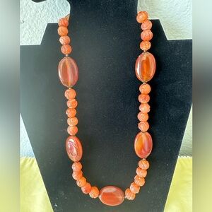 Handcrafted Vintage Carved Carnelian and Agate Necklace